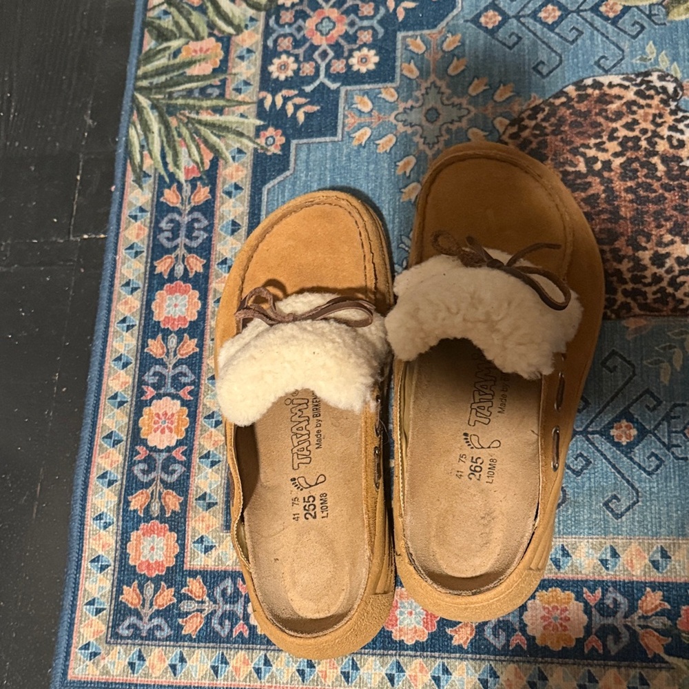 Tan Shearling  Tatami Birkenstock Lined Moccasin Slippers